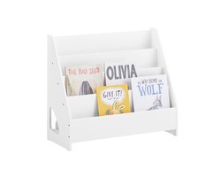 SoBuy Kinderen boekenkast - kinderrek met 4 open vakken en 1 opbergvakken - Opbergrek boekenrek hangkast - Wit , 70x60x30cm KMB32-K-W