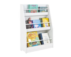 SoBuy Kinderplank, Kinderboekenkast Opbergplank met 3 Planken voor Boeken en Decoratie - Wit, 58x18x81cm, KMB45-W
