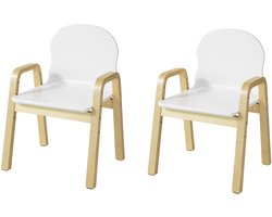 SoBuy Kinderstoel Set van 2 - erstelbare Zithoogte 23-35 cm - Berkenhout en Kunststof, Wit, KMB24-Wx2 - voor kinderkamer, speelkamer