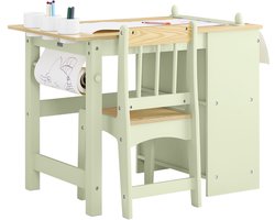 SoBuy Kindertafel met 1 stoel, kinderzitgroep met 1 papierrolhouder, kindertafelstoelset, speeltafel en schildertafel voor kinderkamer, tekentafel voor kinderen, groen, 80 x 66 x 50 cm KMB60-GR