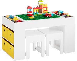 SoBuy Kindertafel met 2 Stoelen – Kinderbureauset met Opbergruimte – Speeltafels voor kinderen – Bouwtafel met 8 Opbergbakken, Wit, KMB75-W