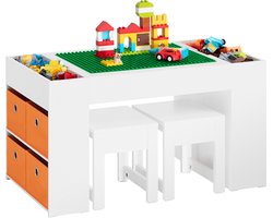 SoBuy Kindertafel met Stoelen – Kinderbureauset met 8 Opbergbakken – Speeltafel / Bouwtafel voor Kinderen en Peuters – Wit KMB75-W
