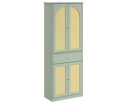 SoBuy Kledingkast - Kledingkasten Slaapkamer met 4 Deuren, 1 Lade en 3 Verstelbare Planken - Garderobekast met Rattan Inleg - Lichtgroen MDF | FSB107-GR