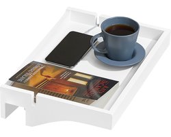 SoBuy Kleine Nachtkastje Bamboe – Wit 36x25x8cm, NKD01-W – Zwevend Bedplankje met Kabelbeheer