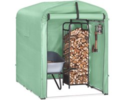 SoBuy KLS11-GR Tuinschuur, tuinhuis voor buiten, waterdicht, motorhuis met haken, garage voor fiets en gereedschap, fietsschuur, opslag en opslag, groen, 120 x 176 x 163 cm