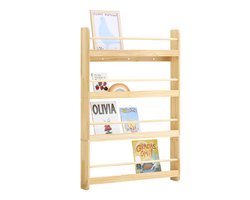 SoBuy KMB08-N Boekenkast voor kinderen, 4 niveaus, meubels, opslag, speelgoed, boekenkast, opbergkast, plank, slaapkamer, natuur, 80 x 12 x 118 cm