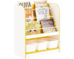 SoBuy KMB108-G Kinderboekenkast - Wit Houten Opbergrek met 3 Vakken
