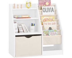 SoBuy KMB119-W Montessori Kinderboekenkast, 3 niveaus, boekenkast met opslag, speelgoed en manden, stof, meubels, kinderkamer, plank, slaapkamer, wit, 80 x 40 x 80 cm