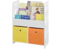 SoBuy KMB27-W Kinderboekenkast - Witte Opbergplank met Vakken & Dozen