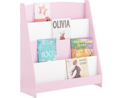 SoBuy KMB32-P Kinderboekenkast - Roze Houten Montessori met Opbergruimte