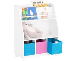 SoBuy KMB34-F Kinderboekenkast - Witte Boekenplank met Opbergvakken