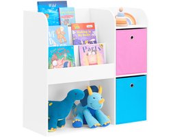 SoBuy KMB37-F Kinderboekenplank - Witte Opbergkast met 2 Manden