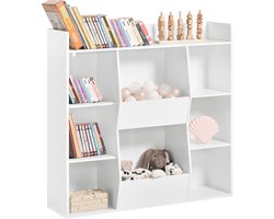 SoBuy KMB55-W Kinderboekenkast – Kinderboekenplank – Speelgoedplank met 8 vakken – Wit, 106x30x104 cm – Kindermeubel Opbergkast