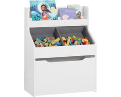 SoBuy KMB71-W Boekenrek voor Kinderen - Wit Houten Rek met 2 Manden