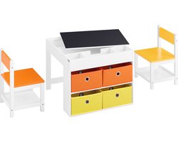SoBuy KMB75-K-W Kindertafelset - Wit Houten Opbergset met Schoolbord