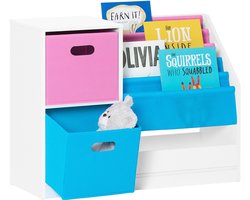 SoBuy KMB76-F Kinderboekenkast - Witte Houtcomposiet met 5 Planken & Manden