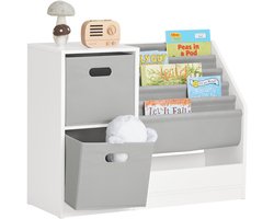 SoBuy KMB76-W Kinderboekenkast - Witte Opbergoplossing met Planken & Manden