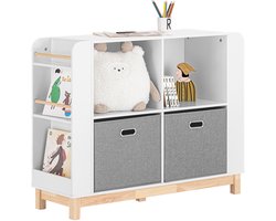 SoBuy KMB85-W Boekenkast - Wit Houten Opbergkast met Planken & Manden