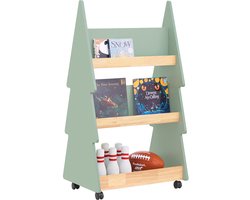 SoBuy KMB99-H-GR Kinderboekenkast - Groen met Wieltjes & 5 Planken