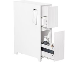 SoBuy Lage Kast, Staande Smalle Opbergkast, Smalle Badkamerkast, Toiletkast - Wit, 60x20x75cm, BZR111-W