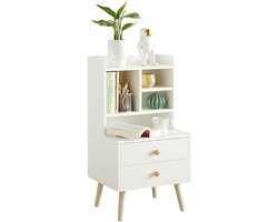 SoBuy Nachtkastje Bijzettafel Salontafel met Opbergplanken en 2 Lades voor Slaapkamer, Woonkamer,Wit,FBT100-W