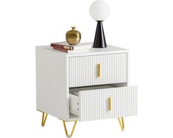 SoBuy Nachtkastje met 2 Schuifladen – Bijzettafel modern – Salontafel – Wit, 40x40x47cm, FBT115-W – voor Woonkamer, Slaapkamer, Kantoor