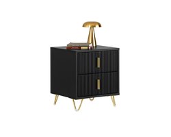 SoBuy Nachtkastje met 2 Schuifladen – Bijzettafel modern – Salontafel – Zwart, 40x40x47cm, FBT115-SCH – voor Woonkamer, Slaapkamer, Kantoor