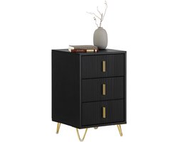 SoBuy Nachtkastje met 3 Schuifladen - Sofa Bijzettafel - Zwart, 40x40x63cm, FBT115-L-SCH - Voor Woonkamer, Slaapkamer, Kantoor
