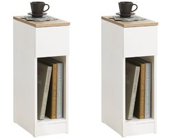 SoBuy Nachtkastje Set van 2 – Smalle Bijzettafels met Lade – Wit, 20x35x60cm, FBT111-WNx2 – voor Slaapkamer of Woonkamer