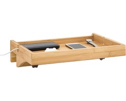 SoBuy NKD01-N Bamboe Bedplank – Zwevend Nachtkastje met Kabelbeheer – Hangende Plank voor Bedrand – Natuurkleur, 36x9x25cm