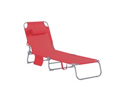 SoBuy OGS35-R Tuinstoel - Rode Opvouwbare Lounge Stoel met Hoofdsteun