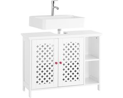 SoBuy Onderkast voor wastafel met 2 deuren en open nis – wastafelkast van MDF E1, verstelbaar rek, belasting 42 kg – badkamerkast 80 x 31,5 x 60,5 cm BZR210-W