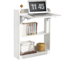SoBuy Opvouwbaar bureau met 3 Planken - Multifunctionele Computerbureau - Home Office Bureau - Werktafel, Klaptafel voor thuiskantoor - Wit, 64x58x82 cm, FWT92-W