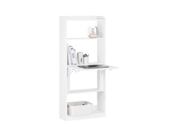 SoBuy Opvouwbaar bureau met 5 Planken - Computerbureau - Home Office Bureau - Werktafel, Klaptafel voor thuiskantoor - Wit, 64x145x58cm, FWT92-H-W