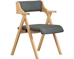 SoBuy Opvouwbare Eetkamerstoel met Kussen – Comfortabele Inklapbare Stoel – Donkergrijs, FST98-SG – voor Keuken en Woonkamer, Houten Stoel voor Kantoor of Tuin