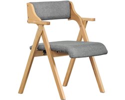 SoBuy Opvouwbare Eetkamerstoel met Kussen – Comfortabele Inklapbare Stoel – Lichtgrijs , FST98-HG – voor Keuken en Woonkamer, Houten Stoel voor Kantoor of Tuin