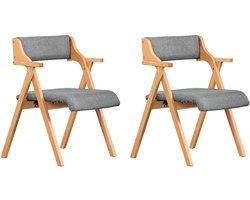 SoBuy Opvouwbare Houten Eetkamerstoel met Kussen – Set van 2 – Comfortabele Inklapbare Stoel – Lichtgrijs, FST98-HGx2 – Houten Stoel voor Keuken en Woonkamer