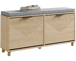 SoBuy - Schoeiselbank met opbergruimte - Licht eiken - 100x24x50 cm - 2 deuren - Max. belasting 237 kg