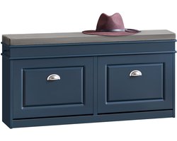 SoBuy Schoenenbank met Zitkussen en 2 Kleppen - Opbergbank Schoenenrek voor Hal en Gang - Blauw, 104x24x52cm, FSR64-B - Ruimtebesparende Schoenenopslag