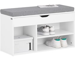 SoBuy Schoenenbank Zitbank FSR45-HG voor gang, met comfortabel zitkussen en opbergvakken, 80x30x46cm, Wit