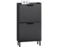 SoBuy Schoenenkast met 2 Kleppen - Smalle Opbergkast met 4 Planken - Zwart, 50x19x90 cm, FSR177-SCH - Ruimtebesparende, voor Hal