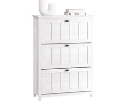 SoBuy Schoenenkast met 3 Kleppen, Schoenenrek, Opbergkast voor Schoenen, 80x30x111 cm, Vintage Wit, FSR162-W