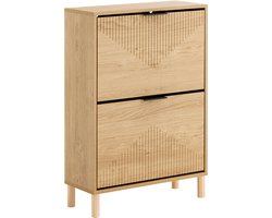 SoBuy Schoenenkast voor ingang, opbergkast met 2 kleppen, schoenenkast voor 8 paar, licht hout, FSR200-II-N