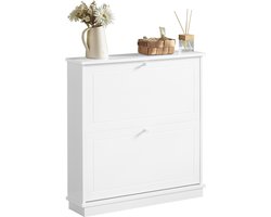 SoBuy Schoenenopbergkast Schoenenkast 2-bladige schoenenkist Hal Opbergkist voor schoenen - Wit, 76x18x78cm, FSR99-W