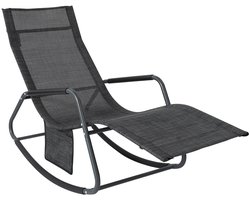 SoBuy Schommelstoel, Ligstoel, Comfortabele Relaxstoel met Zijvak, Zonnebed, Ergonomische, voor Binnen, Buiten, Tuin, Terras en Zwembad en Woonkamer, Zwart, OGS47-MS