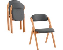 SoBuy Set van 2 Klapstoel, Bureaustoel met Gestoffeerd Zitkussen, Eetkamerstoel, Natuur/Donkergrijs, 47.5x77x59 cm, FST92-SGx2 - voor eetkamer, balkon of kantoor