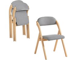 SoBuy Set van 2 Klapstoel, Bureaustoel met Gestoffeerd Zitkussen, Eetkamerstoel, Natuur/Grijs, 47.5x77x59 cm, FST92-Nx2 - voor eetkamer, balkon of kantoor