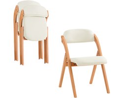 SoBuy Set van 2 Klapstoel, Bureaustoel met Gestoffeerd Zitkussen, Eetkamerstoel, Natuur/Wit, 47.5x77x59 cm, FST92-Wx2 - voor eetkamer, balkon of kantoor