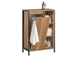 SoBuy Smalle Badkamer Opbergkast, Vrijstaand Slank Badmeubel met Uitneembare Wasmand, 60x30x90 cm, Voor Toilet of Bijkeuken - BZR65-PF