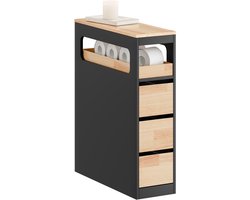 SoBuy Smalle Badkamerkast op Wieltjes, Toiletkast met 3 Lades, Badkamermeubel in Hout, Vrijstaand Opbergkast voor Keuken, Woonkamer, Zwart, 65x23x82cm, BZR54-II-SCH